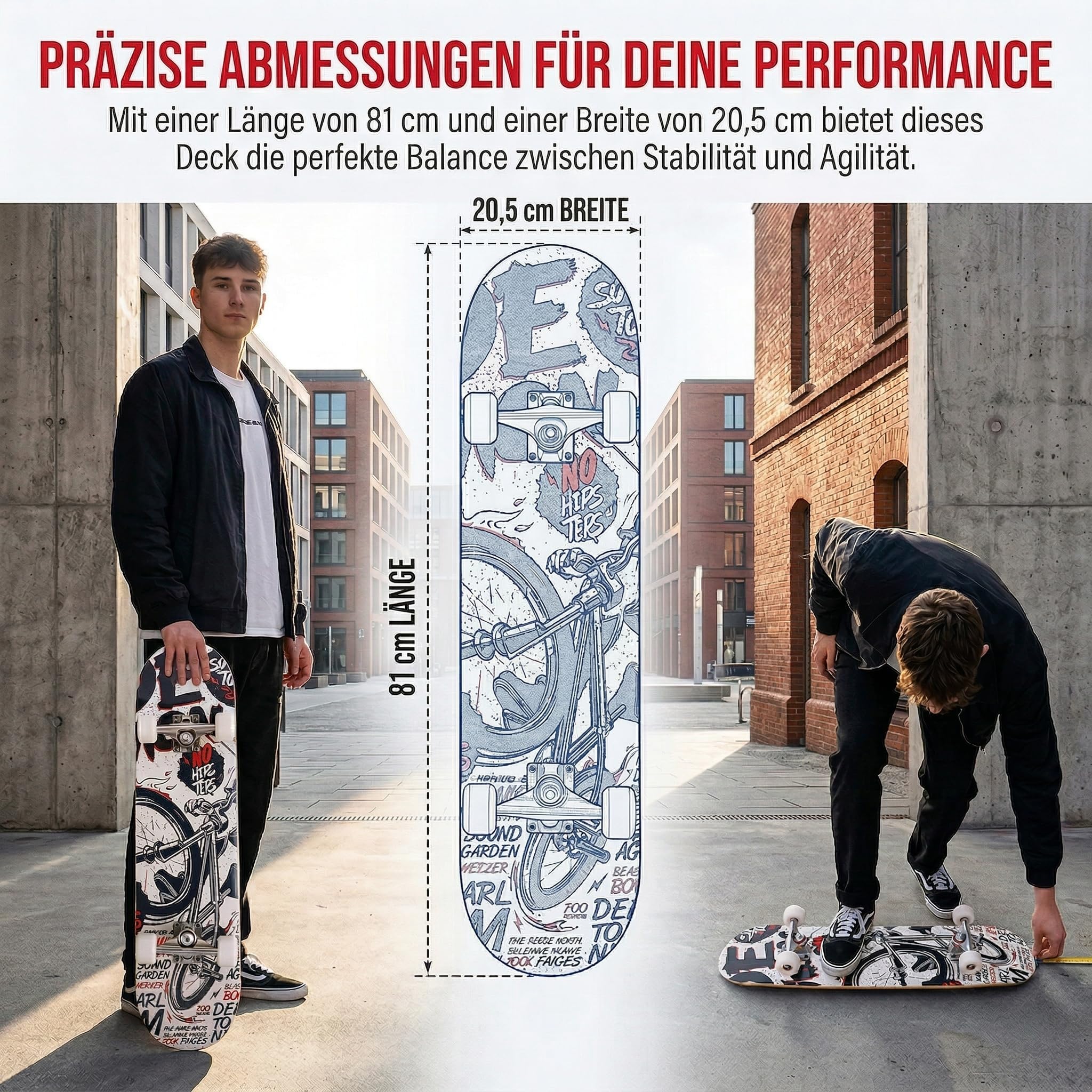 Professionelles Doppel-Kick-Skateboard, 81.1 cm Ahorn-Deck, ABEC-7-Kugellager, 95A PU-Räder, individuelles Grafikdesign