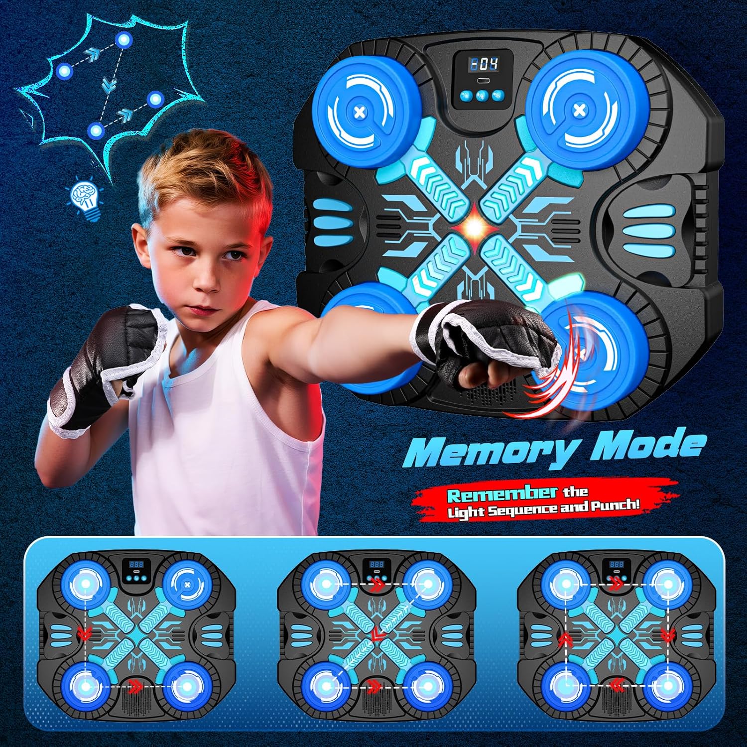 Boxing Machine with Music for Kids Sports Toy-3 Game Modes & 14 Levels, 4 5 6 7 8 9 10 Year Old Boy Girl Toys Birthday Gifts, Wall Mounted Bluetooth Punching Target with Scoring & Gloves