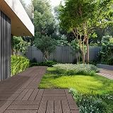 VEVOR Interlocking Deck Tiles Plastic Wood, 27 Pack,12"x12" 27 sq. ft Waterproof Outdoor Flooring All Weather Use, Patio Floor Decking Covering Tiles for Porch Poolside Balcony Backyard, Dark Brown - 8