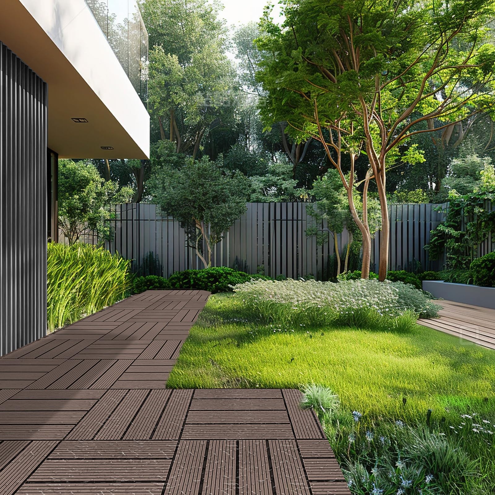 VEVOR Dalles de Terrasse Emboîtables, Lot de 10, Revêtement de Sol Plastique Bois WPC Imperméable, 300x300 mm, 9290 c㎡, Utilisation par Tous les Temps, pour Porche, Piscine, Balcon, Arrière-cour