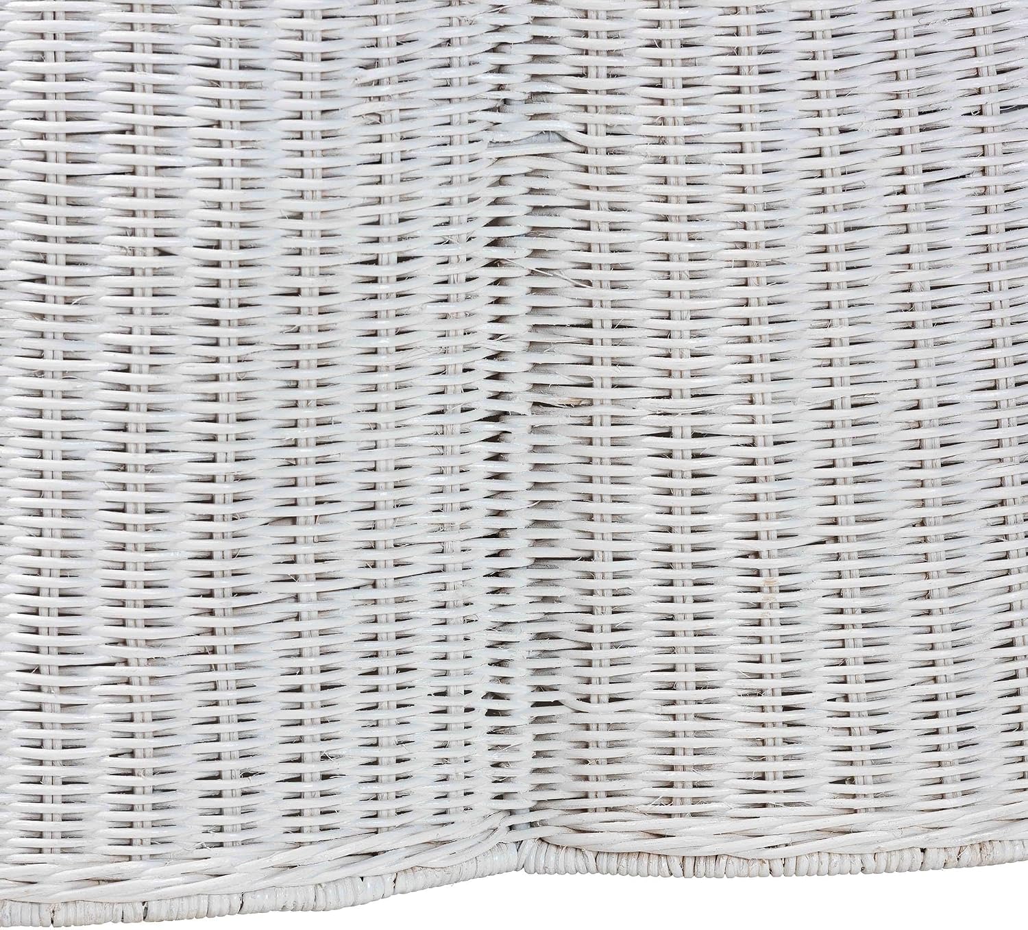 Bali & pari Palm Scalloped Rattan Coffee Table - Handwoven Wicker Round Accent Table for Living Room Patio or Sunroom, Coastal Boho Style, White