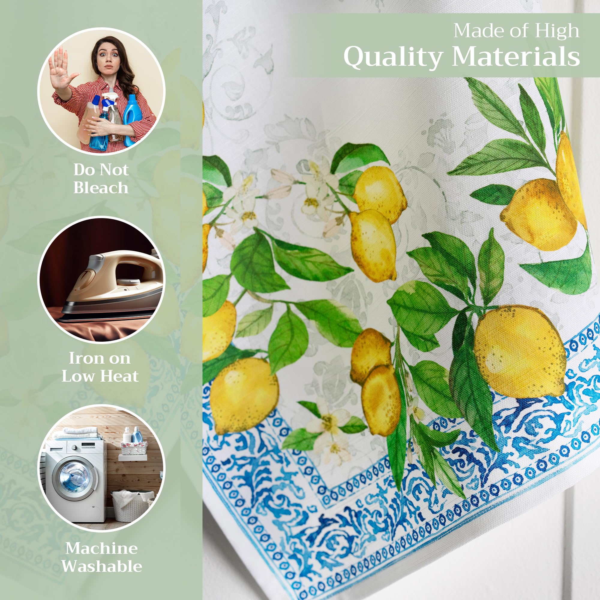 Maison d'Hermine Küchenhandtücher, 3er-Set, 100% Baumwolle, 70 x 50 cm, wiederverwendbar, saugfähig, mit Aufhängeschlaufe, ideal für Küche und Esszimmer,Frühjahr Sommer - Cedrat