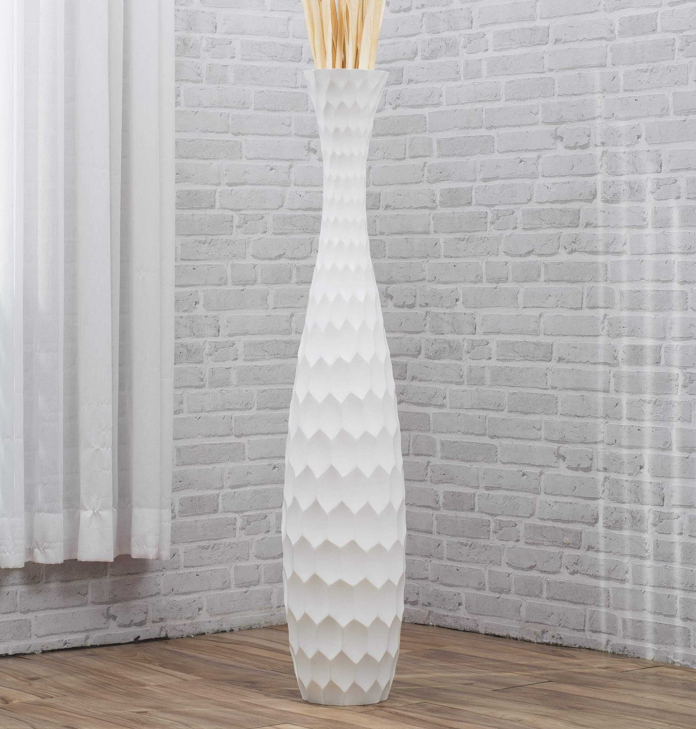 LeewadeeLarge Floor Vase for Decorative Branches Tall Standing Vase Design Wooden Vase 110 cm White