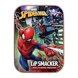 Lip Smacker Marvel\'s Spiderman Holiday Flavored Lip Balm Tin - Moisturizing, Soothing Trio Soda Pop, Amazing Berry Power, & Candy Cane