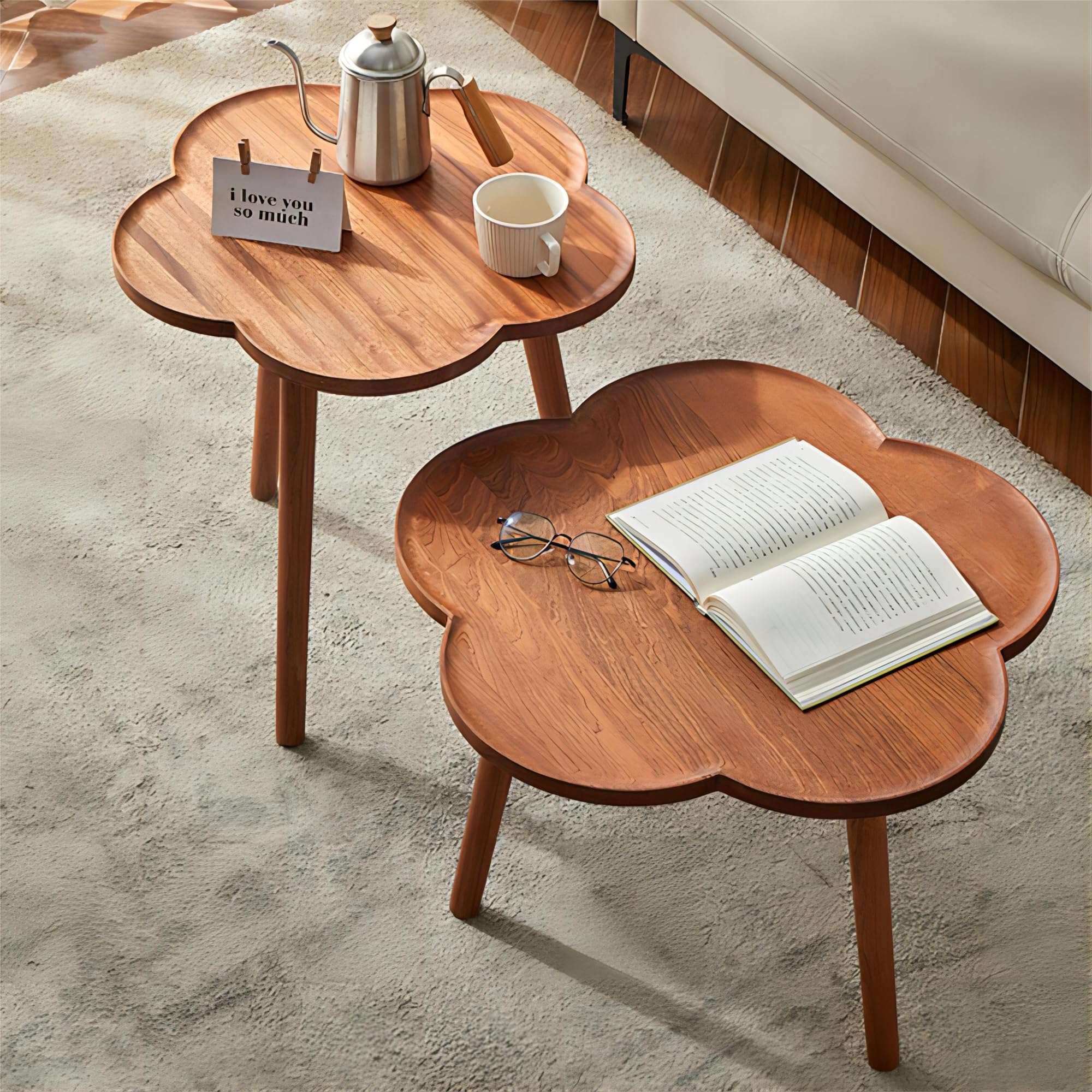 Wood Nesting Coffee Table Set of 2, Modern Nightstand Easy Assembly, Living Room Furniture Sofa Small Side Table End Tables