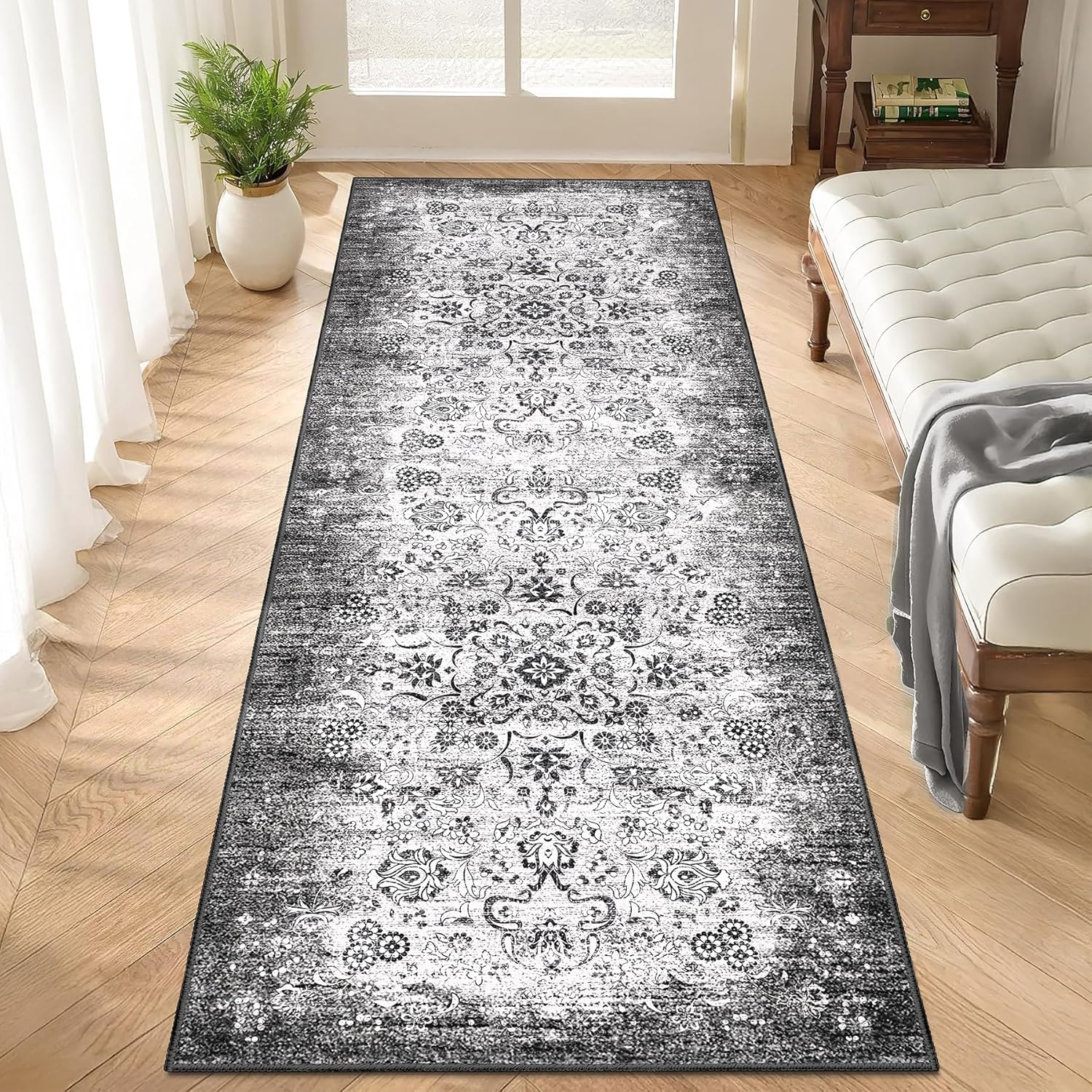 8x10 Area Rugs Washable,Large Green Rug for Living Room Bedroom Dining Room,Boho Vintage Bohemian Distressed Oriental Carpet Non Slip