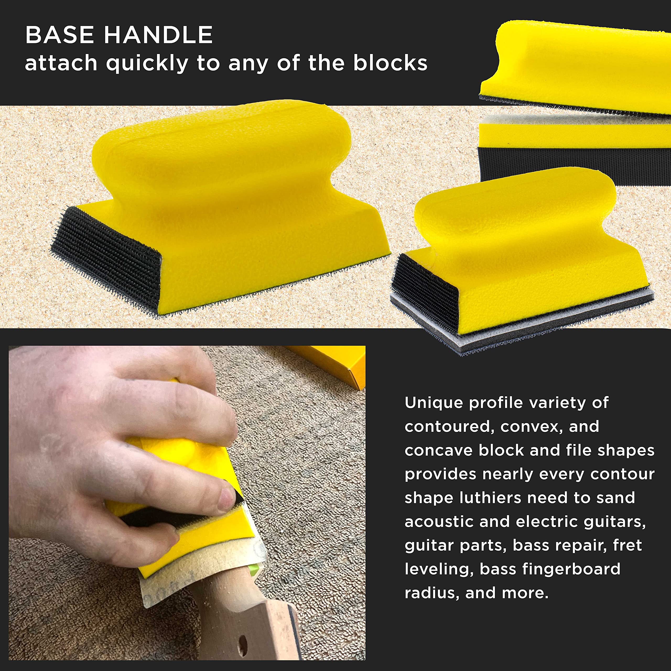 Dura-Gold Luthier Handschleifklotz-Set für Akustikgitarre mit 40 Blatt Klett-Schleifpapier-Set – Musikradius-Reparaturwerkzeuge, konvexe und konkave Profilformen, Feilenstifte – Sandholz