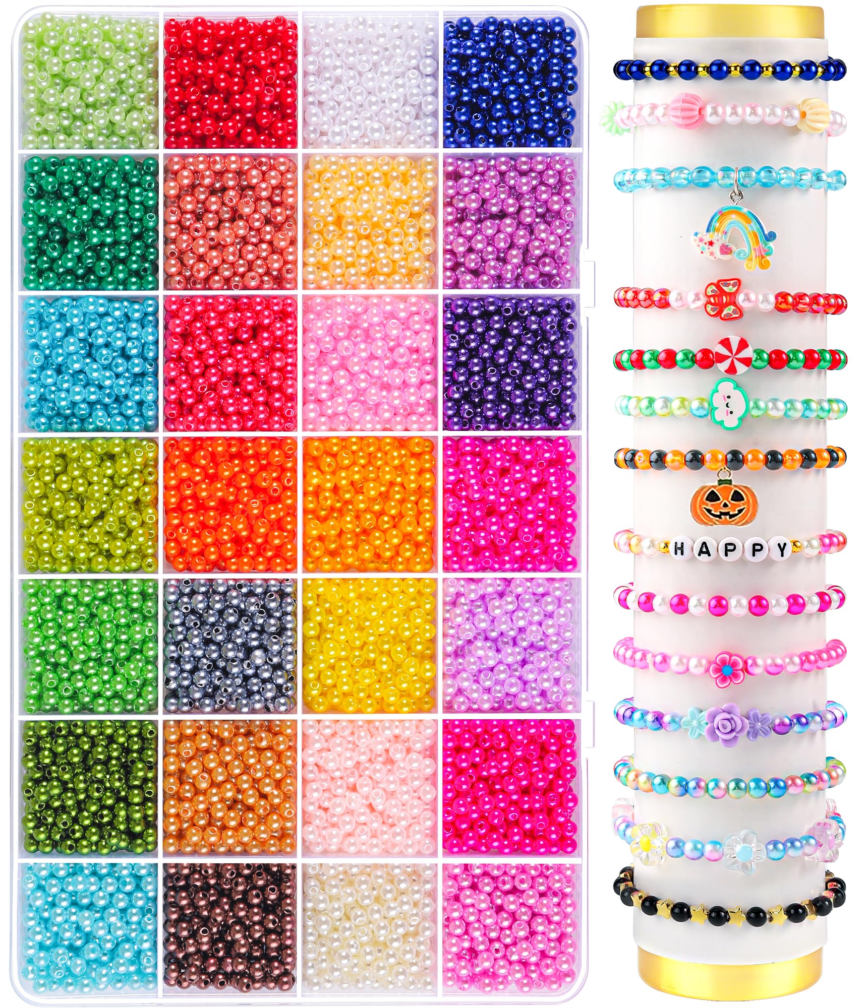 4200PCS Pearl Beads for Jewelry Making 28 Colorful 4mm Round Pearl Beads for Bracelets Making Kit Small Pearl Filler Beads for DIY Craft Necklace Earrings
