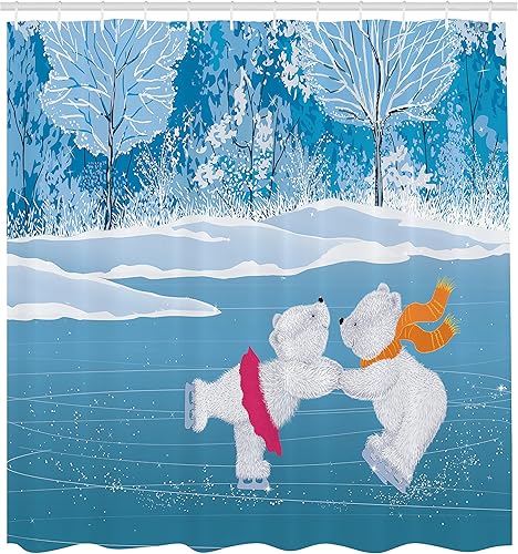 Miniatura 88 de Ambesonne Cortina de ducha de Navidad, estilo retro, palabras de deseos de Navidad con forma de árbol con adornos, juego de decoración de baño de