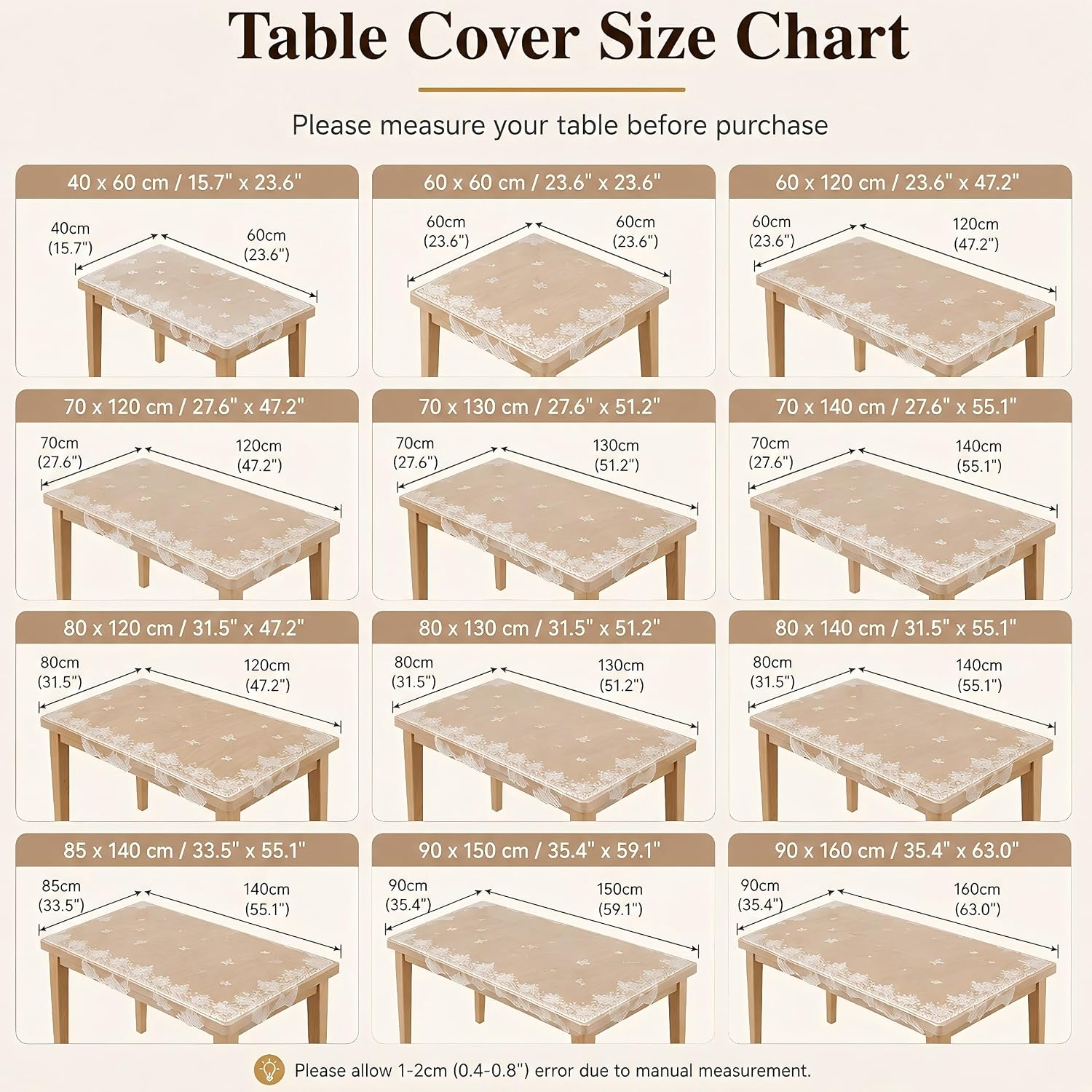 Clear Table Cover Protector with Lace Pattern, 1.5mm Thick Plastic Table Cover, PVC Waterproof Dining Table Protector Non-Slip for Coffee, Dining, Dresser & Nightstand Tops (AD,80x140cm/31.5x55.1 in)