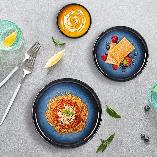 Miniatura 8 de Romswi Juego de vajilla de cerámica de 18 piezas, platos y cuencos de cerámica para 6, juego de platos resistentes a las astillas y a los arañazos,