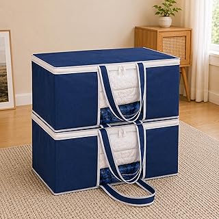 HomeStrap Set Of 2 Non Woven Underbed Storage Organizer/Blanket Cover Bag With Transparent Window And Front Handle For Qui... Price In India