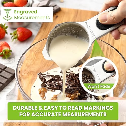 Miniatura 21 de Spring Chef Juego de 15 tazas y cucharas medidoras de acero inoxidable con nivelador, juego de cucharas medidoras de metal métrico de cocina y tazas