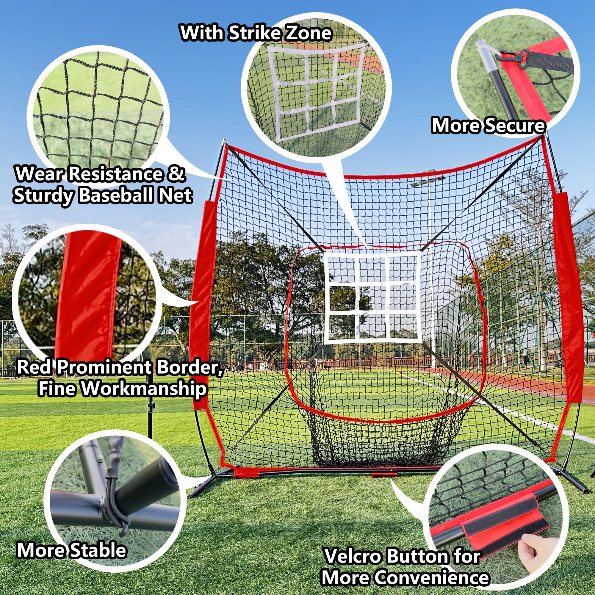7x7 Ft Baseball Practice Net With Batting Tee ZONLOLO 7x7ft Baseball ...