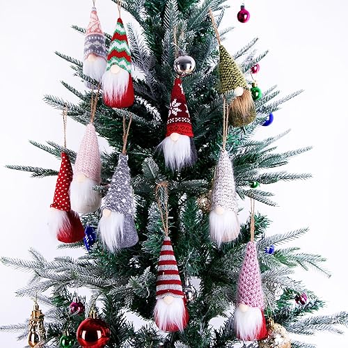 Miniatura 3 de Juego de 10 adornos de Navidad hechos a mano para colgar en el árbol de Navidad, gnomos de Navidad para decoración del hogar, decoración navideña
