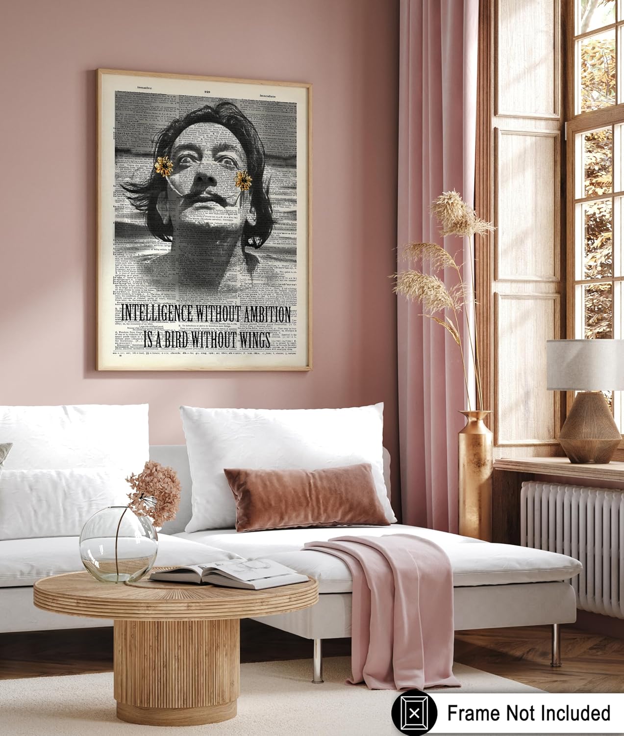 Poster Master Dictionary Art Poster - Intelligence Without Ambition Print - Floral Mustache Art - Gift for Men & Women - Decor for Bedroom or Living Room - 8x10 UNFRAMED Wall Art