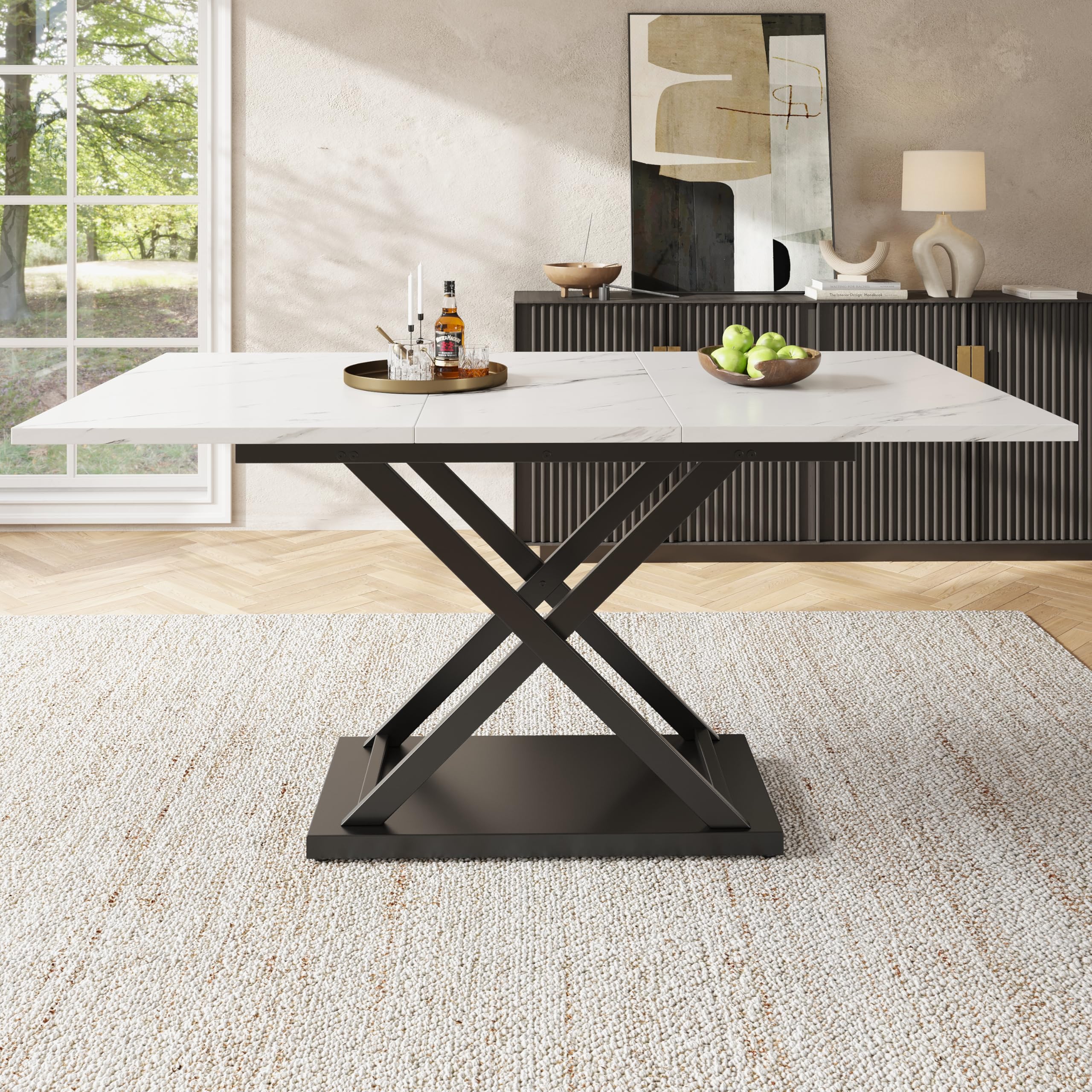 Merax Ausziehbarer Esstisch(120-160×80cm), rechteckiger Marmor Esstisch für 6-8 Personen, für Küche und Wohnzimmer, Marmor