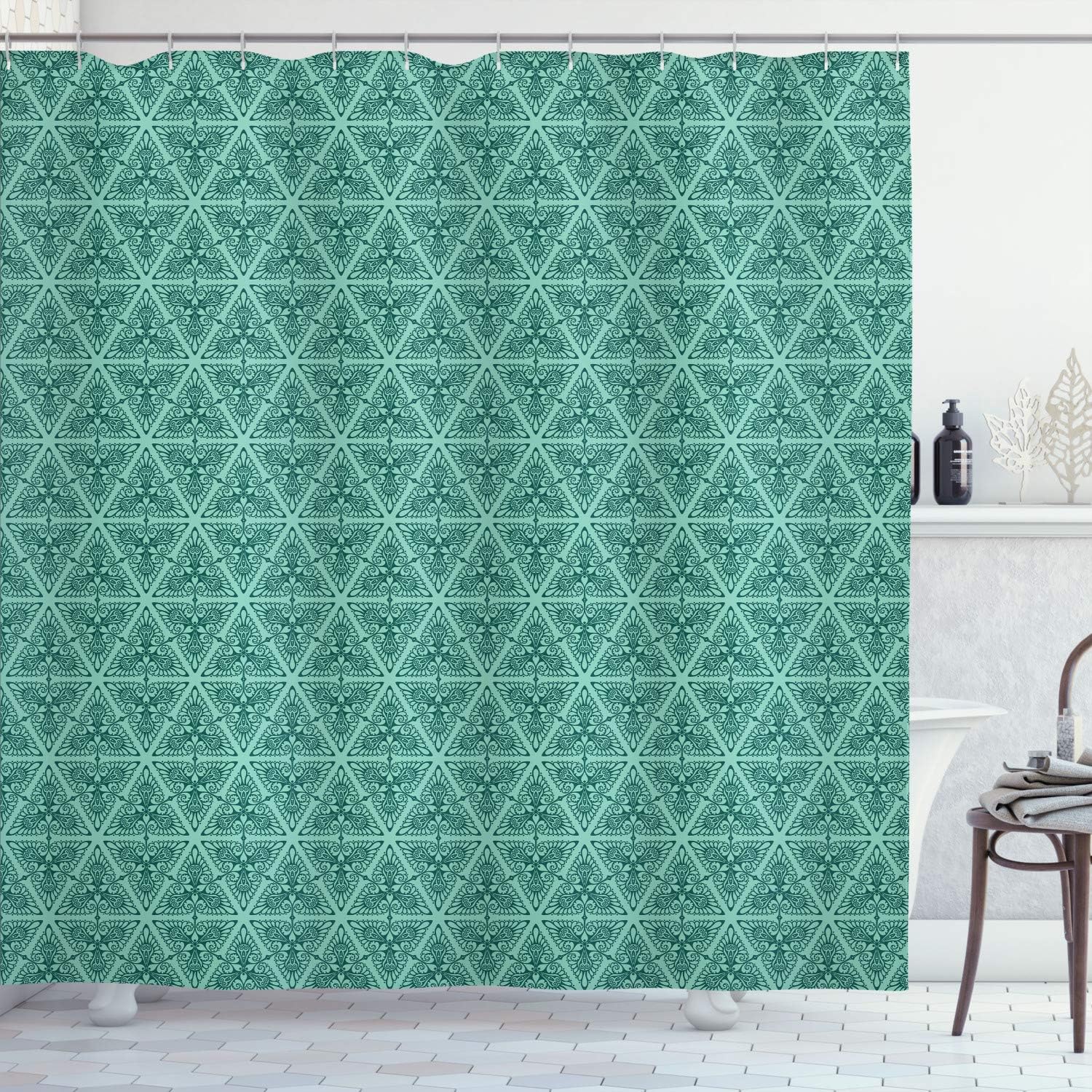 Ambesonne Vintage Shower Curtain, Classical Art Nouveau Style Floral Pattern with Renaissance Inspirations, Cloth Fabric Bathroom Decor Set with Hooks, 70" Long, White Mauve
