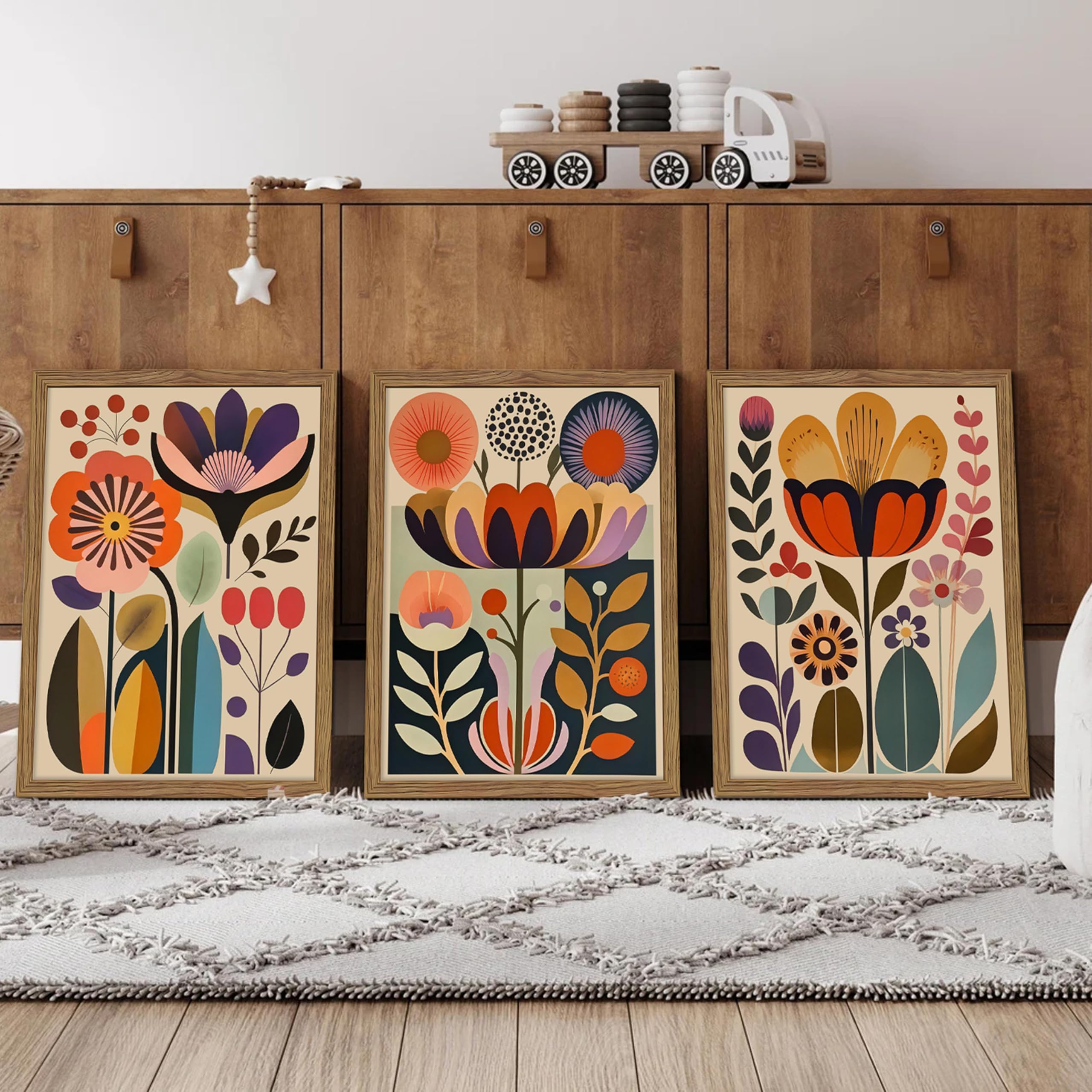 Scandinavian Bedroom Ideas 2026: Light and Cozy 2 fancynewWallArt Framed Colorful Floral Wall Art Set of 3, Abstract Scandinavian - product photo