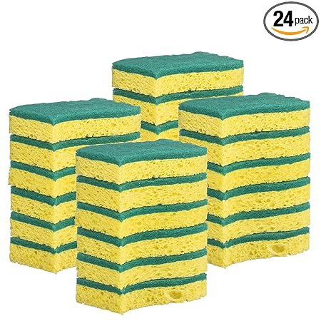 Elite Selection S-Shape Scrub Sponges Non-Scratch Kitchen Sponges Heavy Duty Cellulose Scrubbing Sponges for Kitchens, Bathrooms, Housework, and More - [Yellow] - 24 Pack