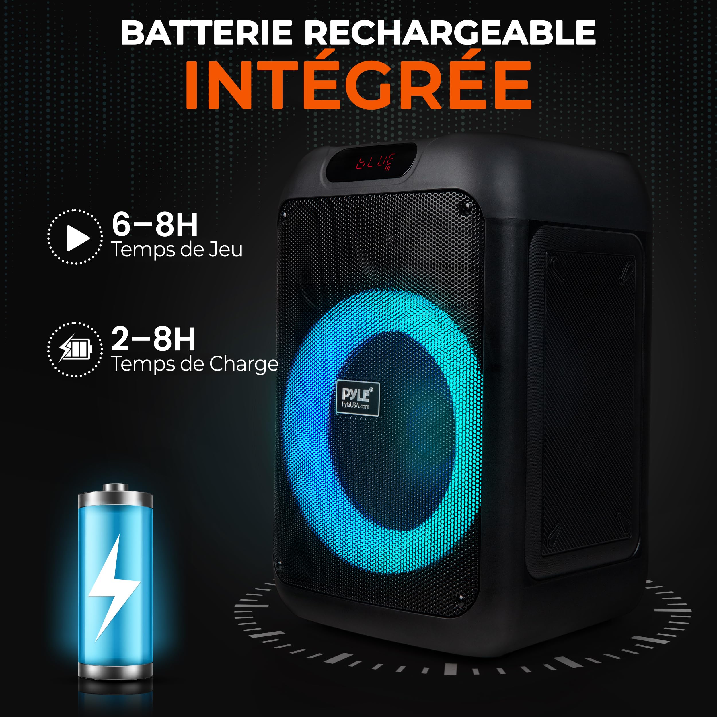 Pyle Enceinte Bluetooth Portable 40 cm – Haut-Parleur Puissant avec LED RGB Woofer Grand Format TWS Batterie Rechargeable Télécommande Câble Type-C Intérieur Extérieur