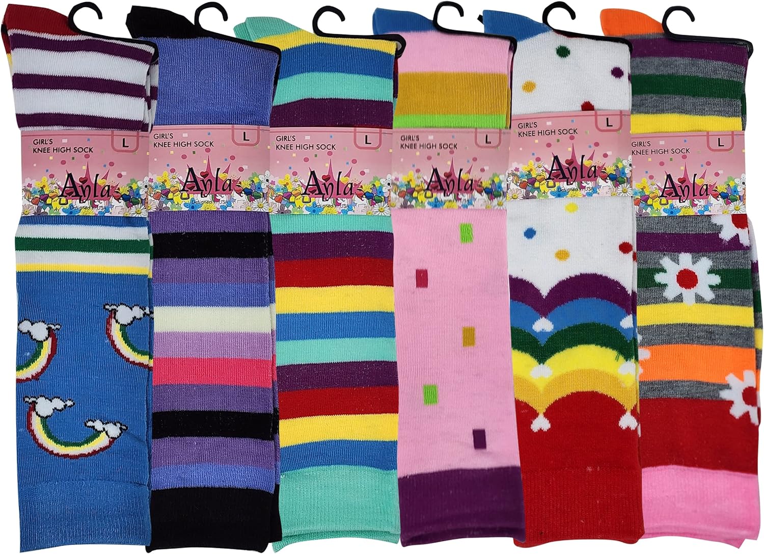 Different Touch Girls Knee High Socks, Holiday and Novelty Designs, 6 Pairs - Image 2