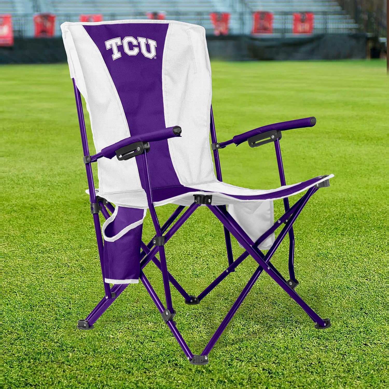 FANMATS NCAA TCU Horned Frogs Hard Arm Chair – Steel Frame with Double Layered Polyester | Team Color | Mesh Cup Holders