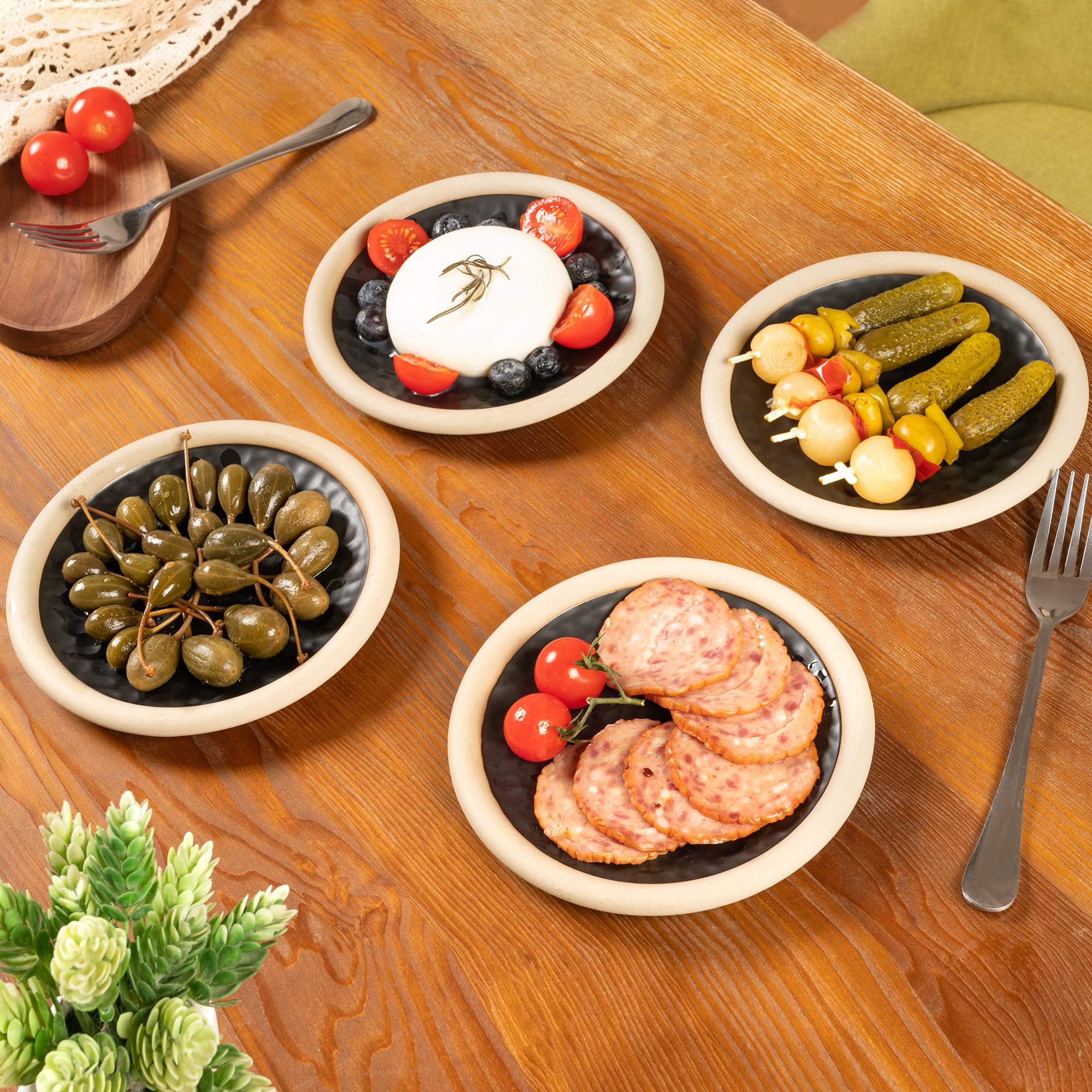 Urban Lifestyle Set Piatti Dessert 4 Pezzi 15 cm Piatti Moderni in Gres Nero Piattini Piccoli per Dolce e Antipasto Lavastoviglie e Microonde