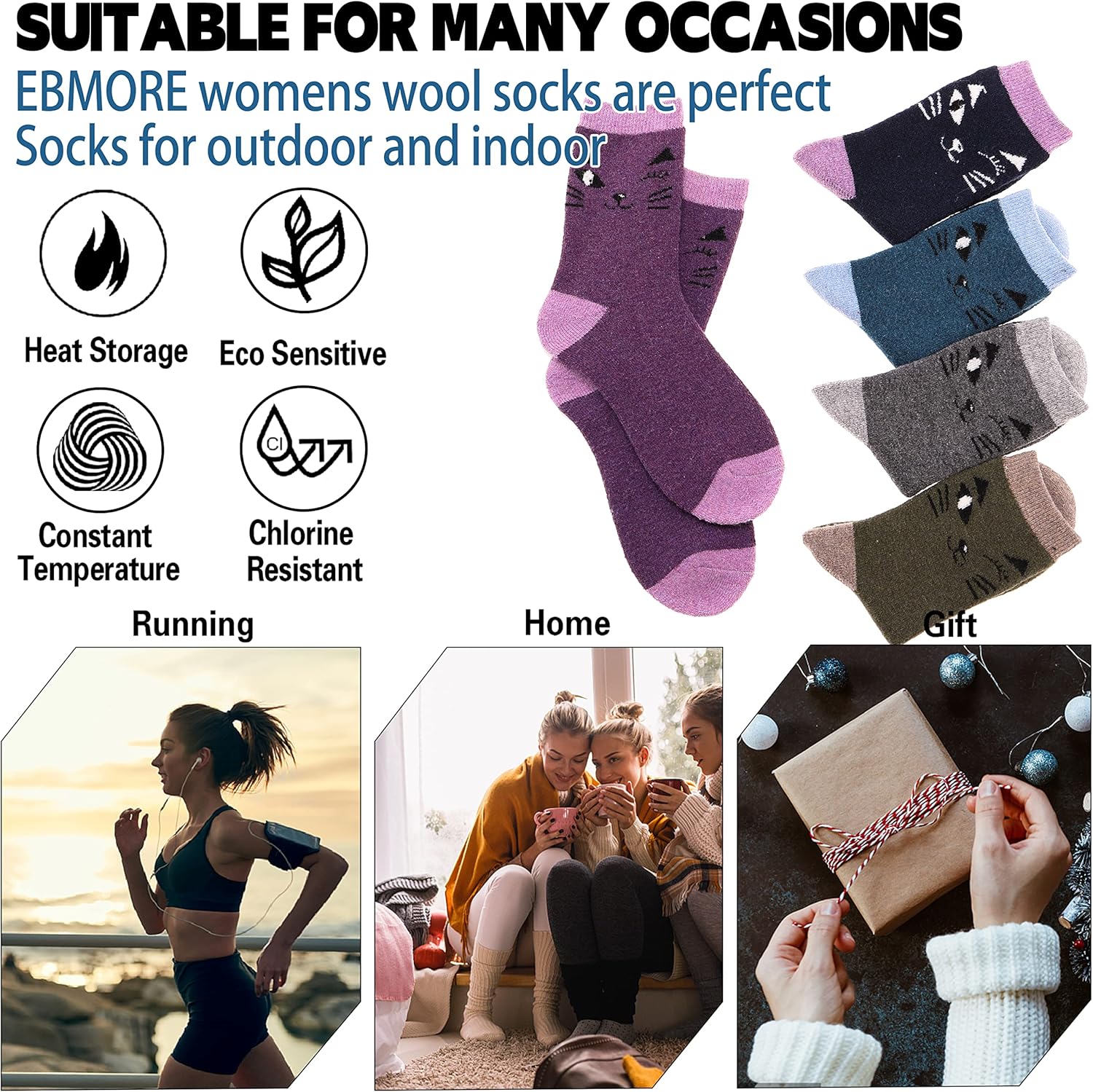 EBMORE Merino Wool Socks for Women Hiking Thermal Warm Winter Thick Boot Cozy Crew Comfy Work Socks for Ladies 5 Pairs - Image 5