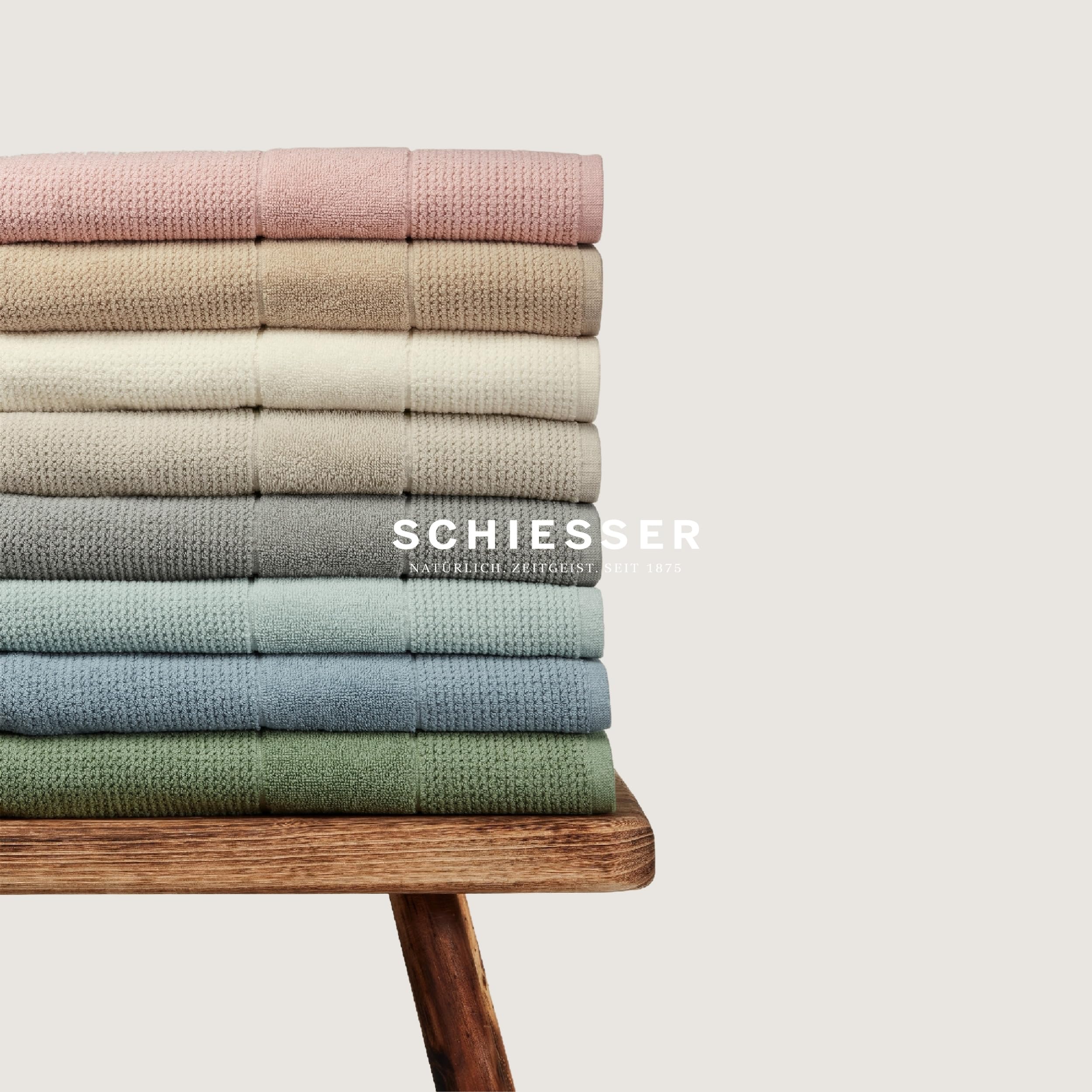Schiesser Handtuchset Turin | Frottier | 4-teilig | Reiskornoptik | 100% Baumwolle | flauschig, saugstark, farbecht | Oeko-Tex® Made in Green Zertifiziert | Kordelaufhänger | 50x100cm | Offwhite