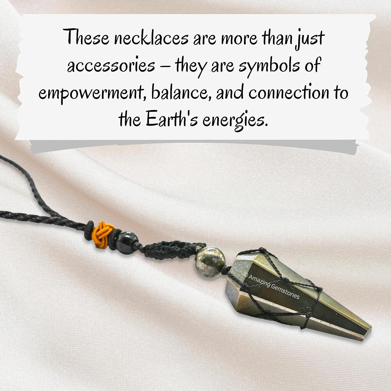 Amazing Gemstone Pyrite Crystal Jewelry for Men : Elegant and Stylish Men Jewelry, Unique Women Men Necklace with Pyrite Crystal Stone Holder Necklace Pendulum (Black Macrame) - Image 7