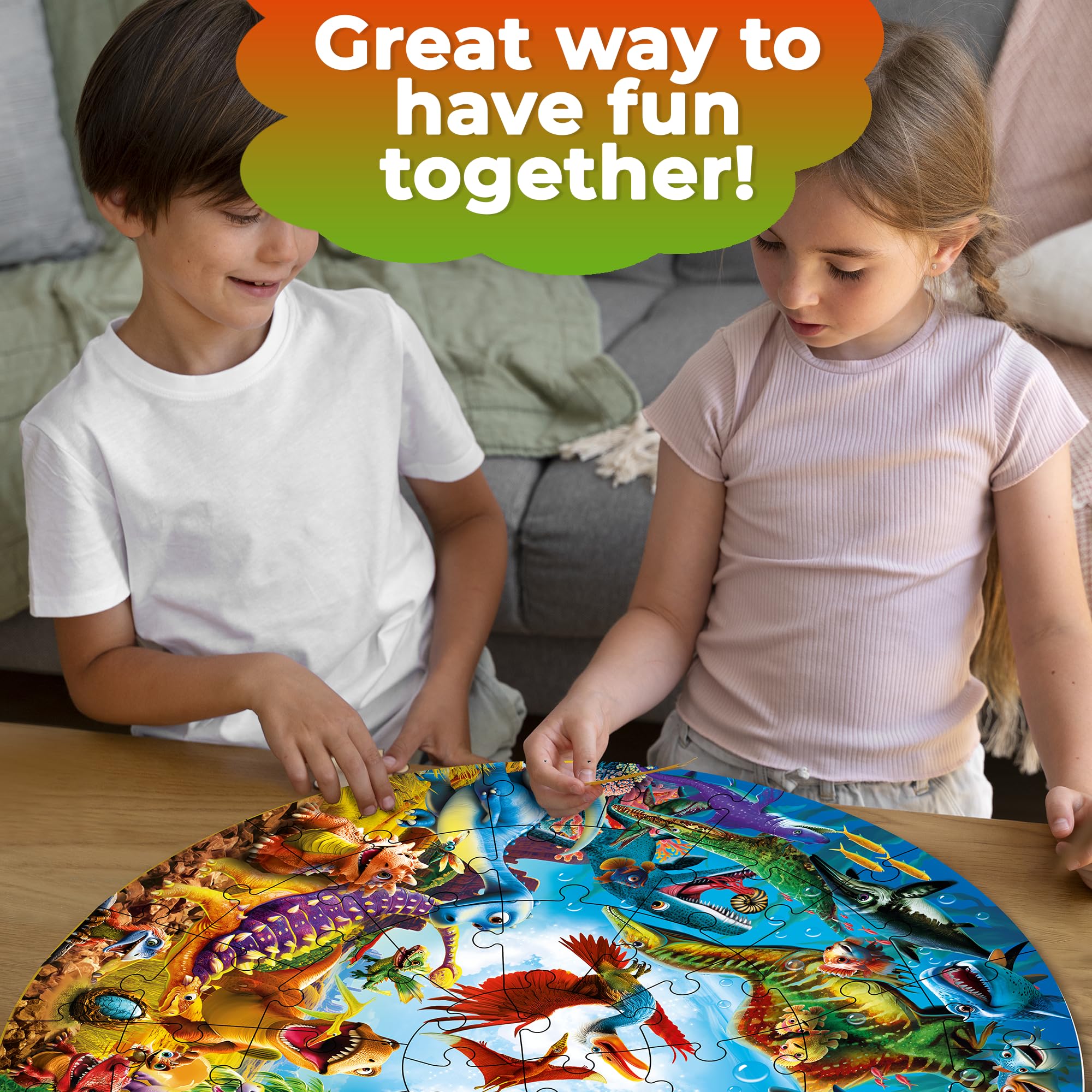 QUOKKA Puzzle Redondo para Niños de 4 a 6 años - Rompecabezas Gigante de 48 Piezas para Niños de 3 a 5 años - Rompecabezas Educativos Grandes de 2 a 4 años - Juego de Actividades Dinosaurios