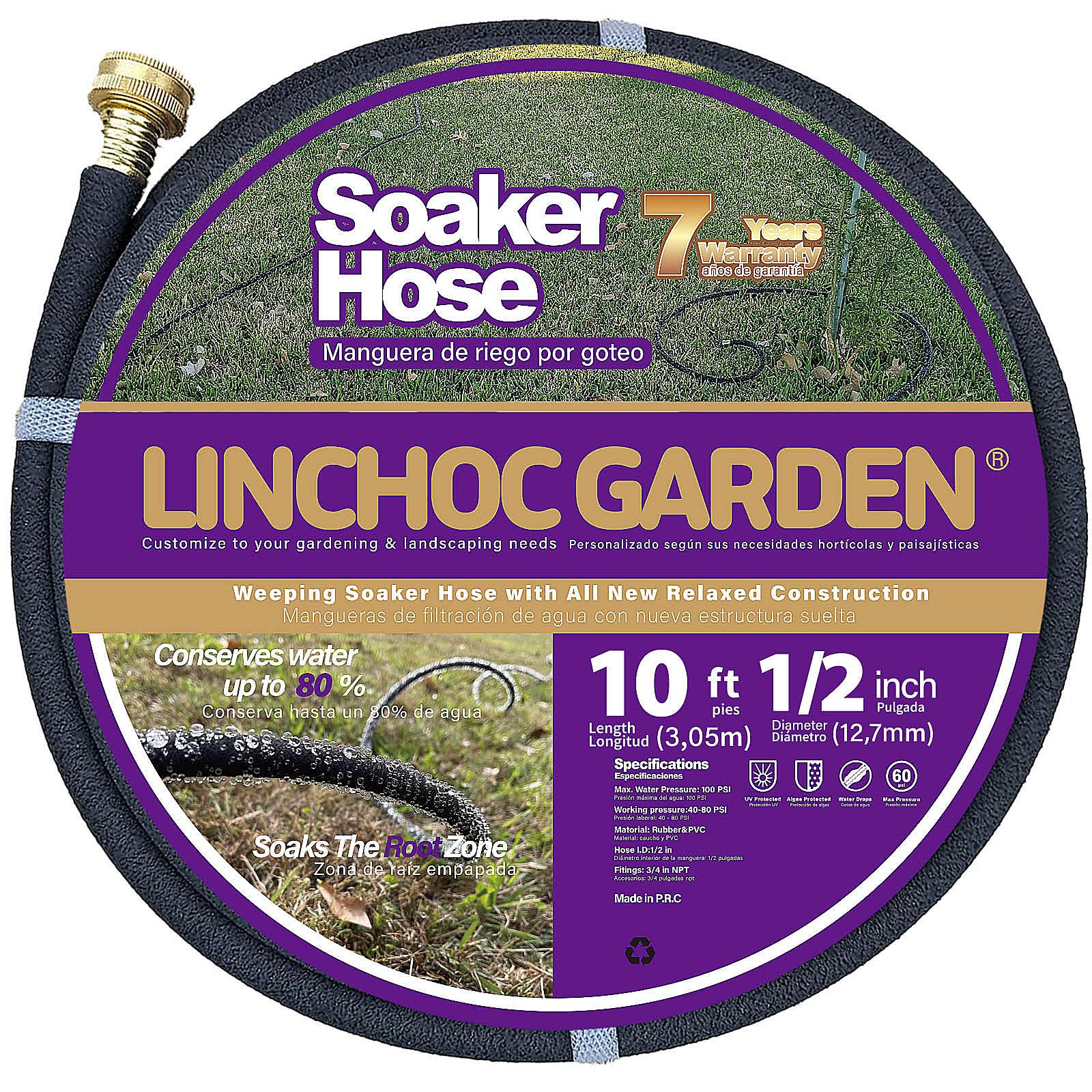 LICNCHOC GARDEN Soaker Hose 10ft,1/2 INCH Flexible Durable Garden Hose for Efficient Watering, Leak-Proof Design 100% Recycled Rubber,Ideal for Lawns,Gardens & Flower Beds
