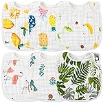 Zainpe 6Pcs Snap Muslin Cotton Bibs for Baby Lemon Flamingo Leaf Pineapple Bib with 6 Absorbent & Soft Layers Machine Washable Adjustable Burp Cloth for Drooling Eating and Teething