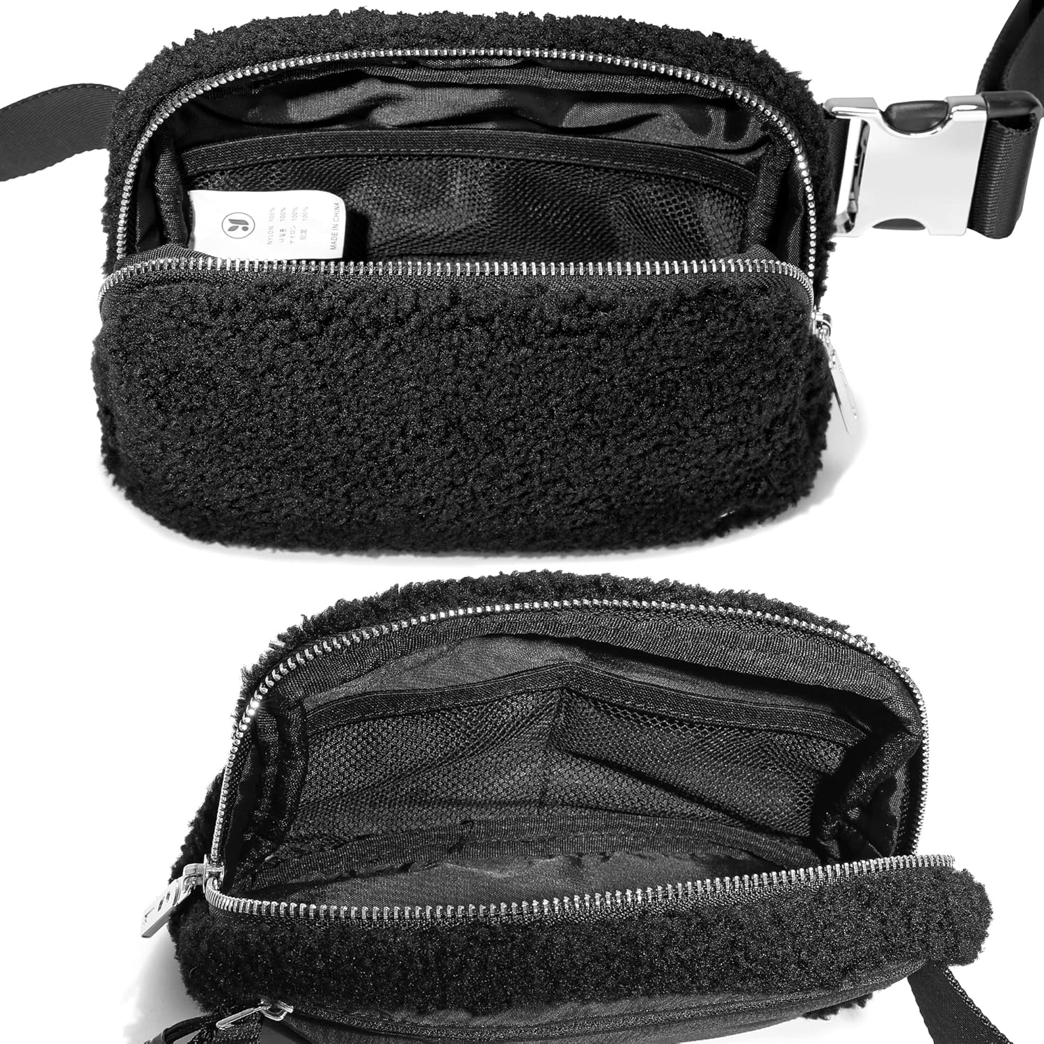FODOKO Sherpa Belt Bag, Fleece Crossbody Bag Fanny Pack for Women Fashionable Everywhere Waist Bum Bag Pack with Hardware Buckle Black(Sliver) - Image 4