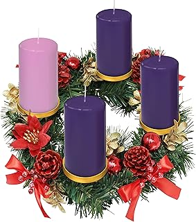 Red Ribbon Advent Wreath Ring Candle Holder for Pillar Advent Candles - Large Size - Christmas Advent Wreaths Candleholder Stand - Advent Candle Decor - Advent Gifts