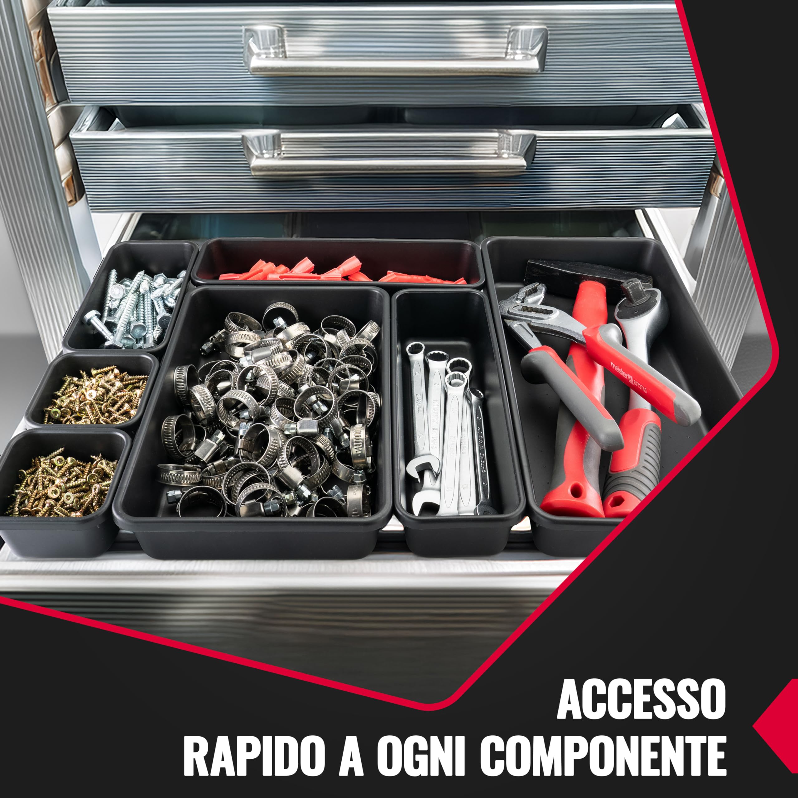 POPPSTAR 69x Organizer per cassetti da officina - ufficio, 5 grandezze diverse, plastica, nero