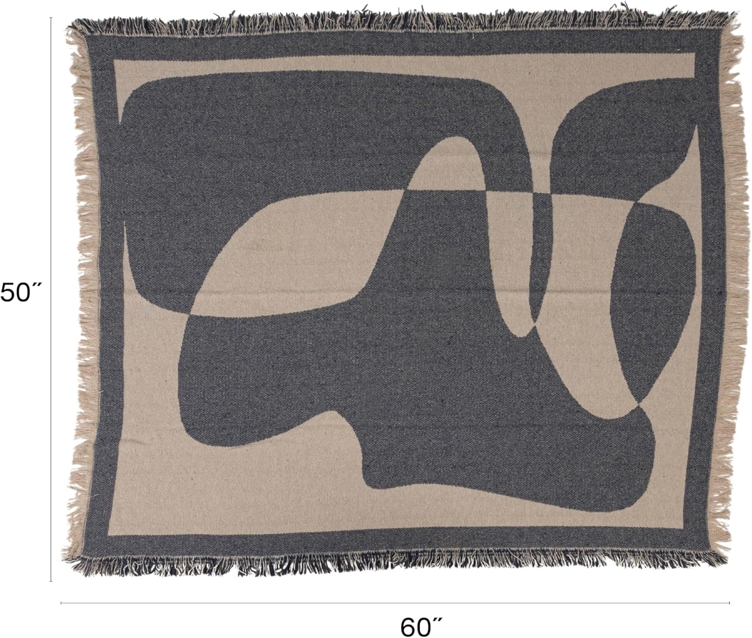 Bloomingville Woven Cotton Blend Jacquard Throw Blanket, Natural and Blue - Image 2