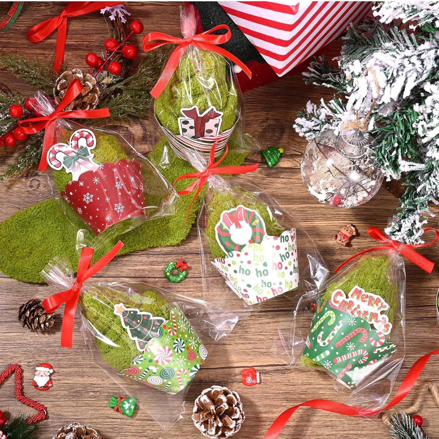 12 Pairs Christmas Cupcake Fuzzy Socks Gifts for Women Lime Green Coral Fleece Fluffy Socks with Cupcake and Toppers for Xmas Winter Holiday DIY Plush Slipper Socks Presents Favor Supplies - Image 7