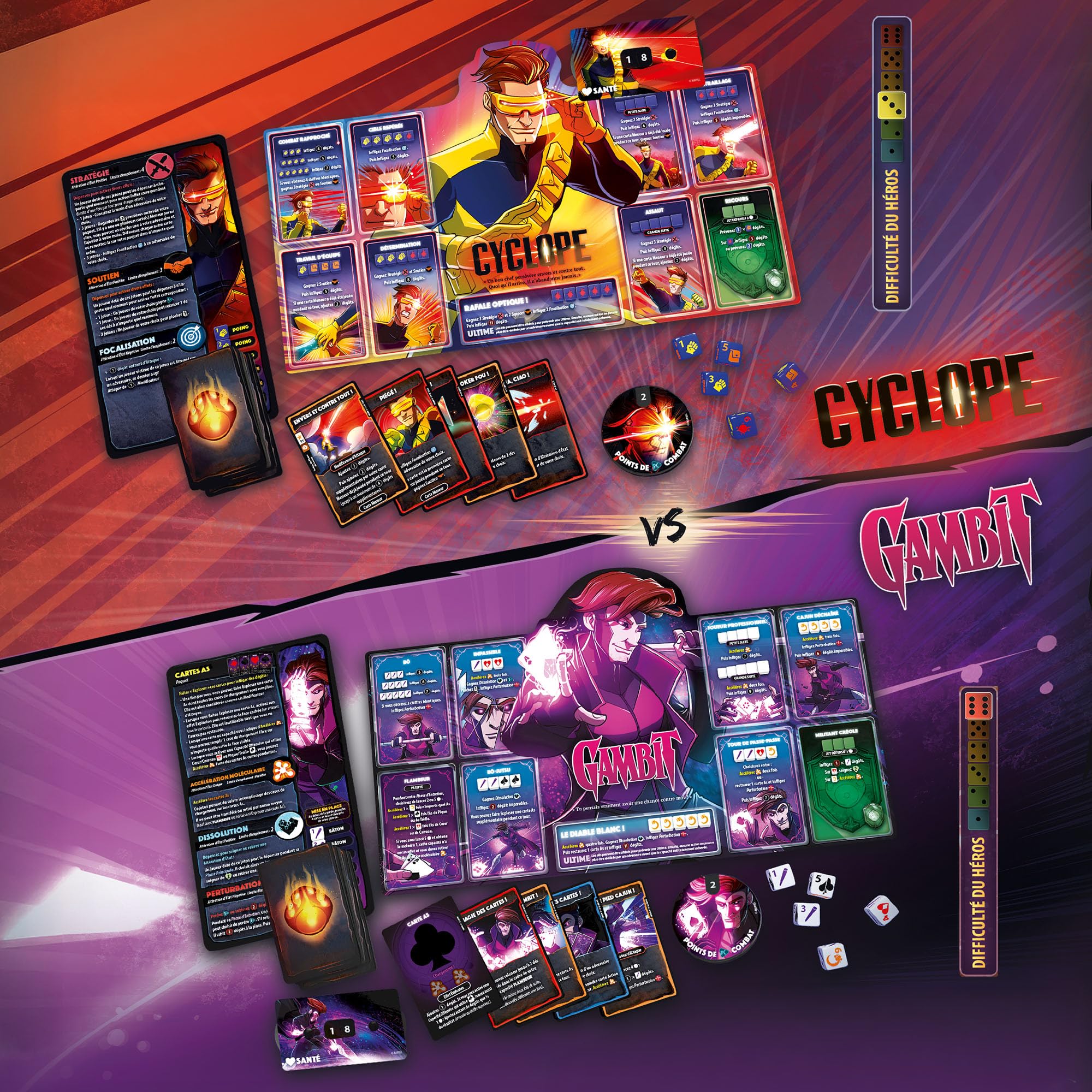 LUCKY DUCK GAMES - Dice Throne Marvel X-Men – Cyclope, Gambit, Malicia & Jean Grey – Jeu de Dés et de Combat Stratégique – Extension Compatible Dice Throne – 2 à 4 Joueurs – Dès 8 Ans – en Français | Extension compatible avec Malicia et Jean Grey incluses