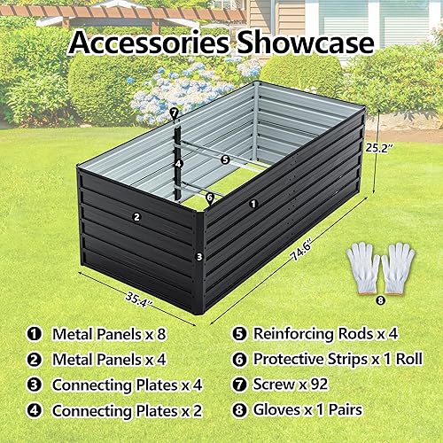 Miniatura 9 de Cama de jardín elevada galvanizada de 6 x 3 x 1 pies, jardinera para exteriores, kit de cama de jardín de acero galvanizado para verduras, flores