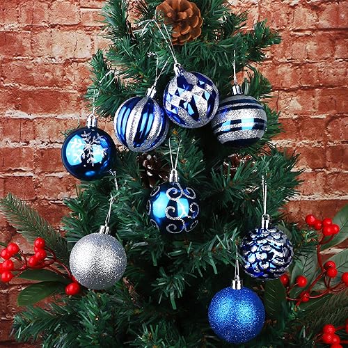 Miniatura 5 de ADXCO 24 bolas de Navidad de 2.36 pulgadas, 8 estilos, adornos inastillables para árbol de Navidad, adornos de plástico pintados para decoraciones