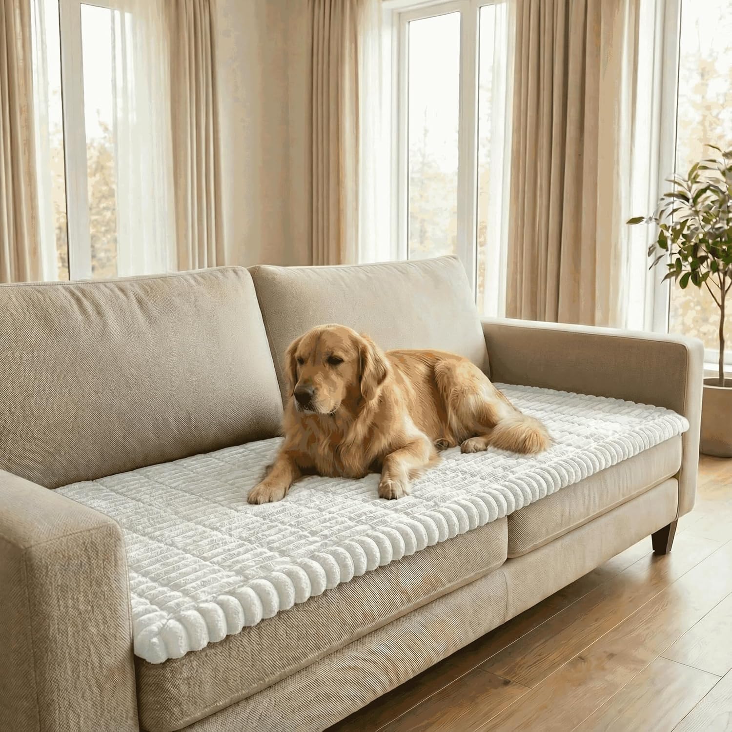 Non-Slip Sectional Couch Covers, Washable Pet Friendly Furniture Protector for Dogs Cats, Soft Thick Slipcover for L-Shaped Sofa (Sold by Piece, Not Set) (White, 27.6"x27.6")