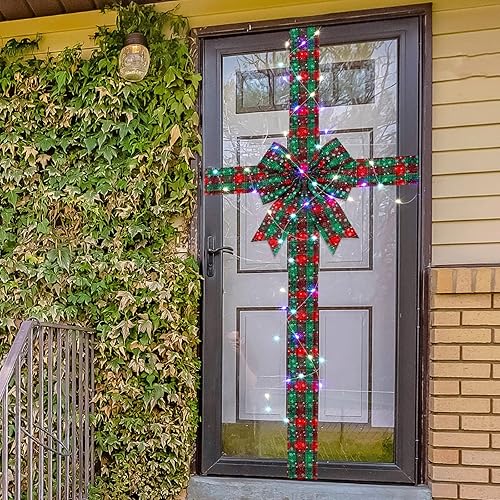 Vista 36 de Spiareal Lazo de cinta para puerta de armario de Navidad con luz LED, cinta grande brillante, arco de corona de Navidad, árbol de Navidad, Plata