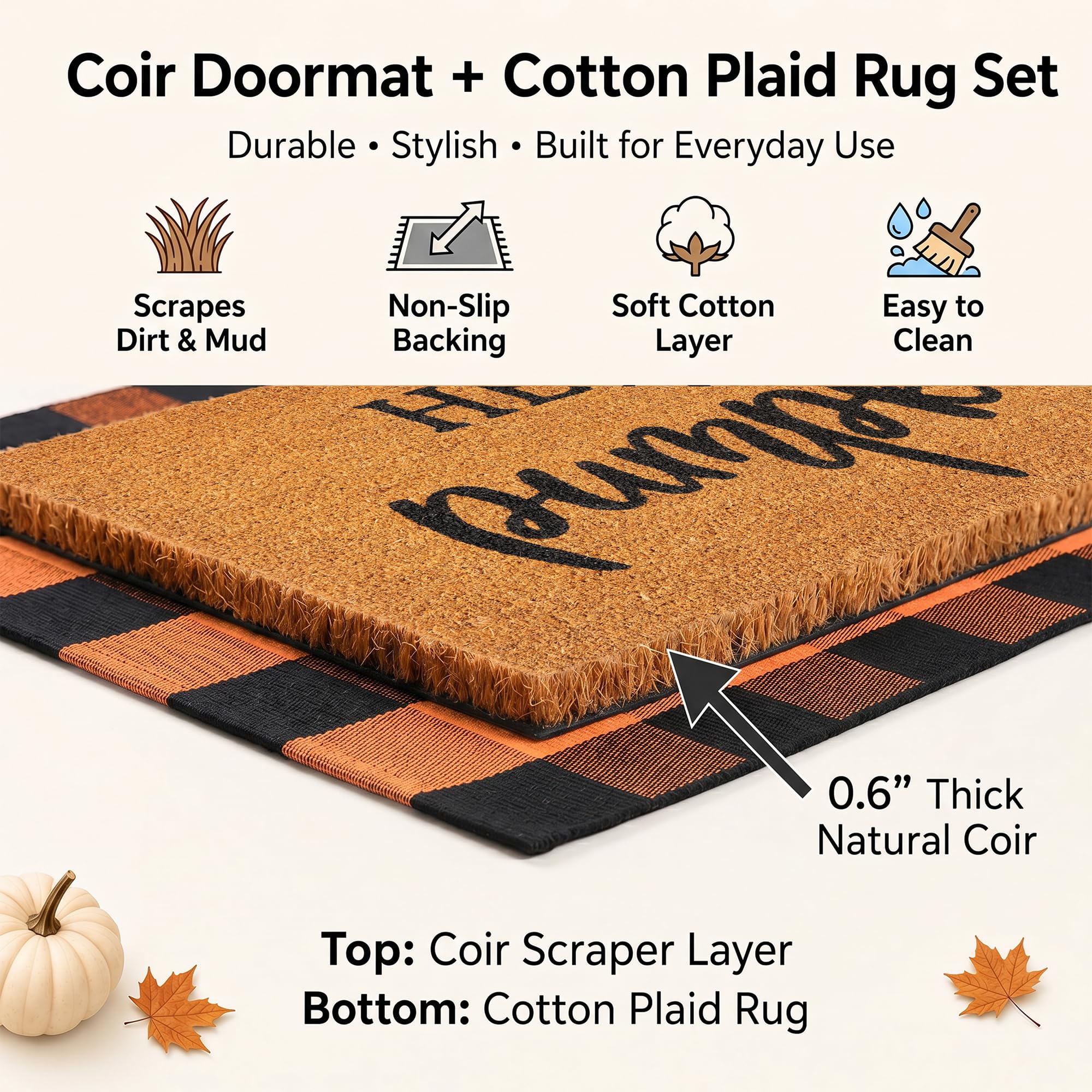 Fall Door Mat Set - Coco Coir & Plaid Rug -4 Fall Door Mat Set - Coco Coir & Plaid Rug -4