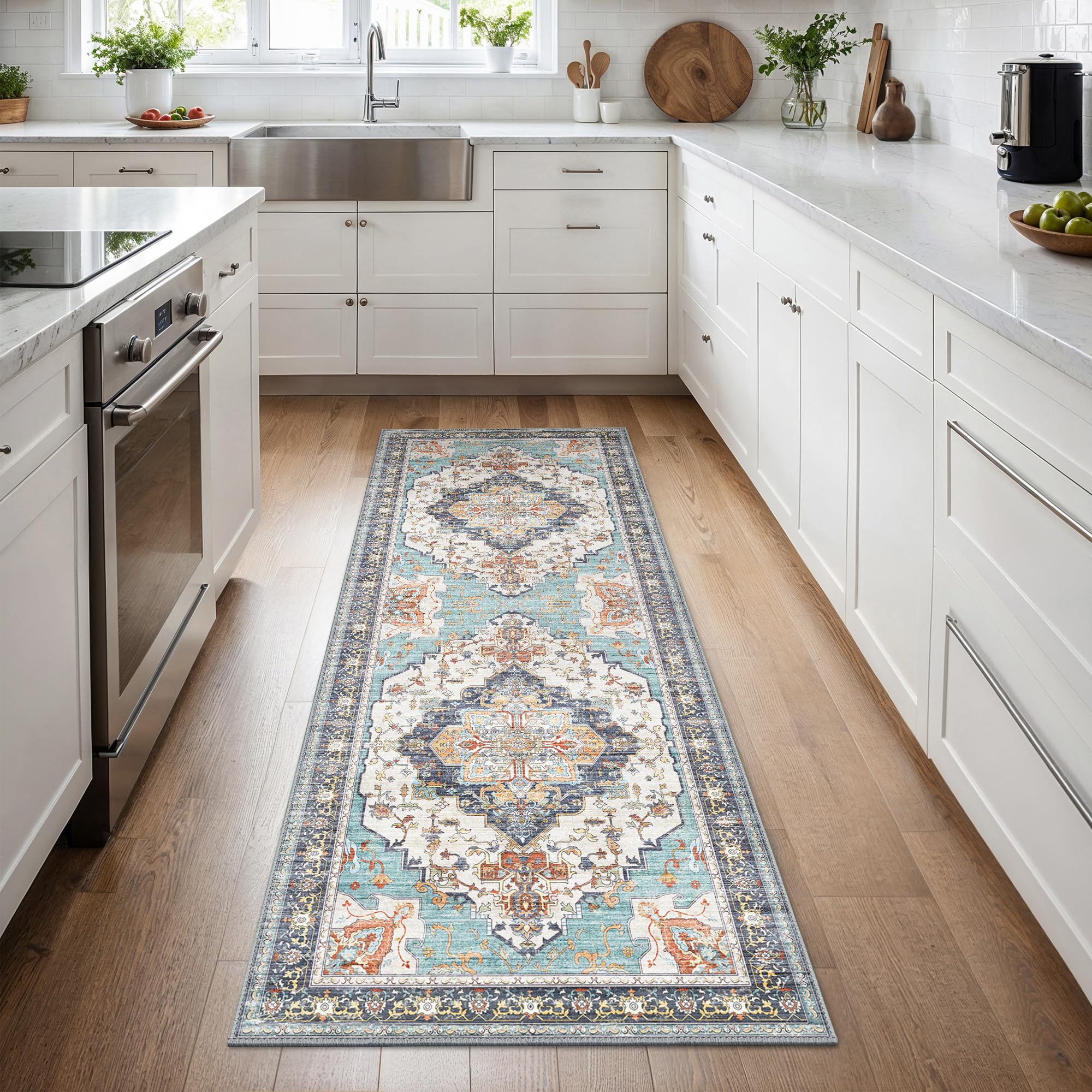 GENIMO Runner Rug 80x150cm - Non Slip Washable Carpet for Living Room Hallway, Bedroom, Cyan, 80 x 150 cm (Rectangular) - Image 3