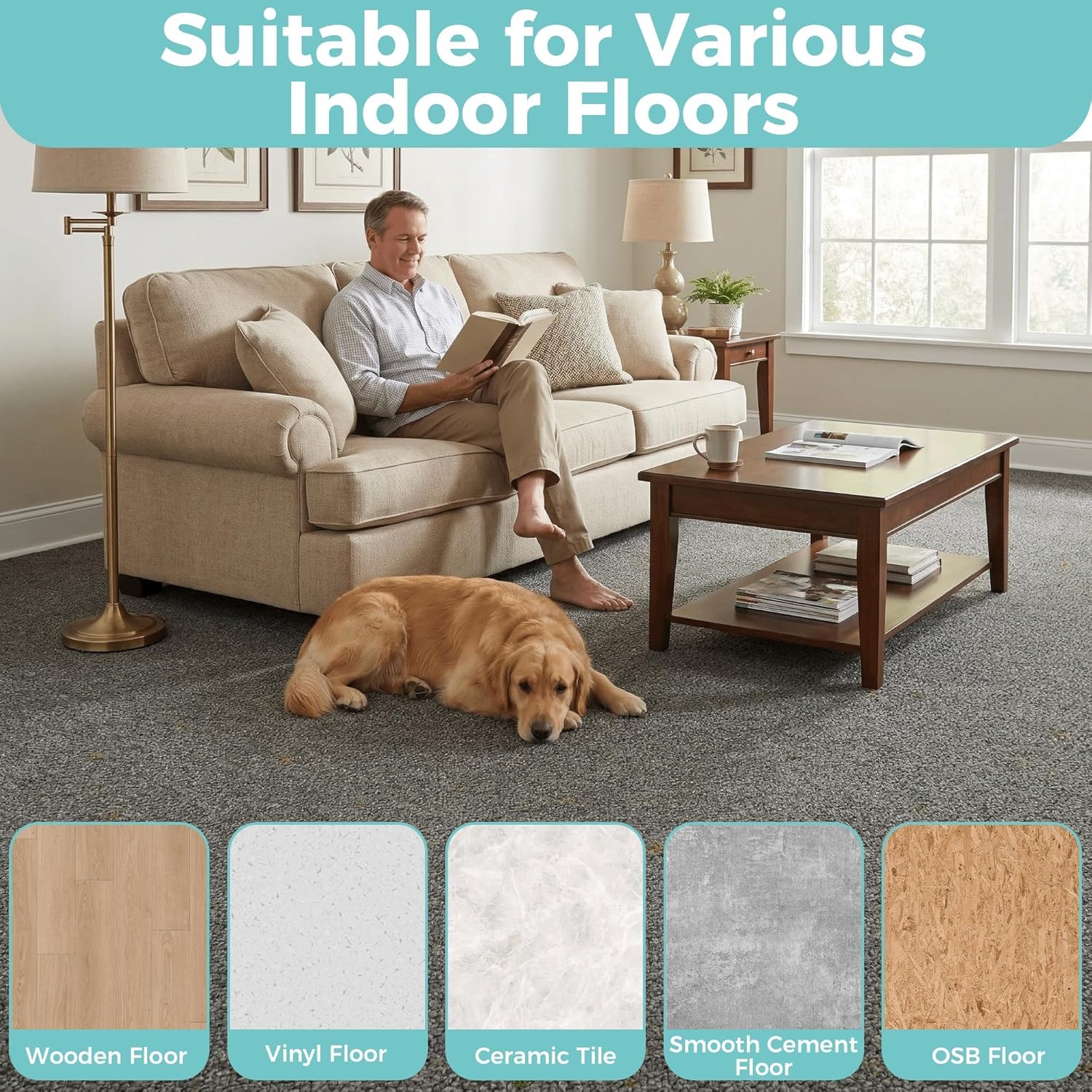 jxgzyy 0.38'' Thickened Carpet Tiles 20x20in, Non-slip Silicone Backing Carpet Squares with Padding Attached, Non-Adhesive Easy DIY Cushioning Flooring for Home Office Garage Basement, 4 Pcs/10.8 Sqft