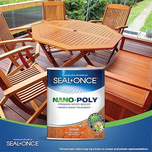 Miniatura 5 de Sellador Seal-Once Nano+Poly de madera penetrante con poliuretano, sellador impermeable de alta calidad, 1 galón, cedro