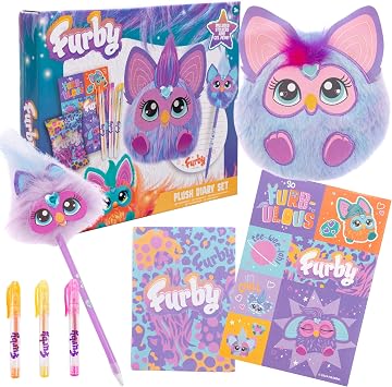 Furby Mini Plush Diary Set & Pen Topper – Cute Secret Writing Set for Kids Ages 3+ | Fluffy Notebook, Gel Pens & Stickers | Ideal Stocking Filler, Birthday Gift