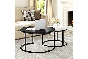 YIATHOME Round Nesting Coffee Table Set of 2 | Modern Wood Nesting...